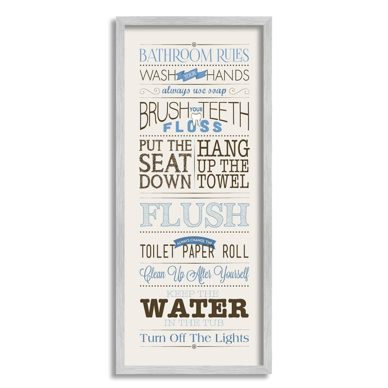 Stupell Industries Bathroom Rules Blue And Black Print Bathroom Framed Wall Art